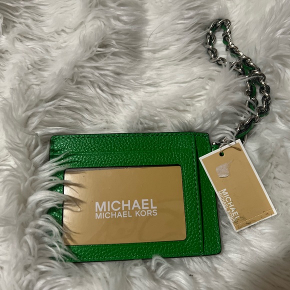 Mk card holder green leather